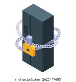 O servidor está sendo protegido com uma corrente e um bloqueio, representando a segurança e a proteção dos dados