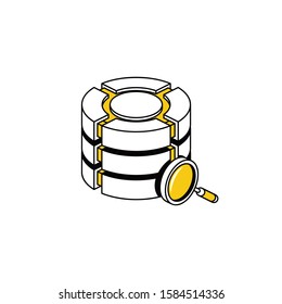 Server big data magnifier search. Vector line, 3d stroke isometric, color web icon, new flat style. Creative illustration design, abstract idea for infographics.