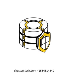 Server big data shield safe guard security. Vector line, 3d stroke isometric, color web icon, new flat style. Creative illustration design, abstract idea for infographics.