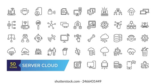 Server Cloud and data exchange icon set. Related to traffic, files, cloud, server. Outline icon collection. Editable stroke. Vector illustration