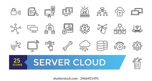 Server Cloud and data exchange icon set. Related to traffic, files, cloud, server. Outline icon collection. Editable stroke. Vector illustration
