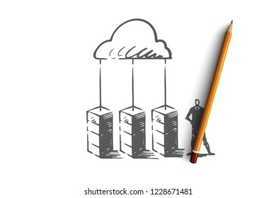 Server, cloud, system, database, storage concept. Hand drawn storage center and manager concept sketch. Isolated vector illustration.