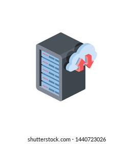 Server clouds upload. Vector 3d isometric color icon new flat style. Creative illustration, idea for infographics.