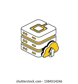 Server clouds upload. Vector line, 3d stroke isometric, color web icon, new flat style. Creative illustration design, abstract idea for infographics.