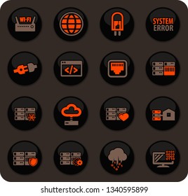 Server color vector icons on dark background for user interface design