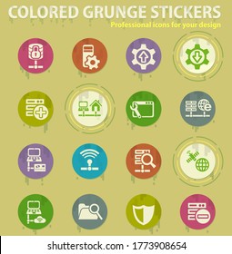 server colored grunge icons with sweats glue for design web and mobile applications