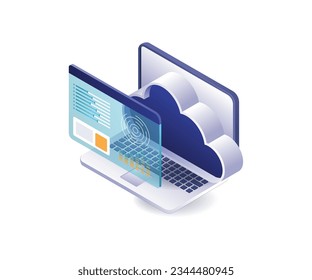Server computer cloud analysis flat and isometric illustration