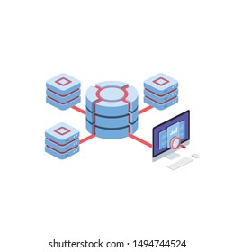 Server, computer, crypto. Vector 3d isometric, color web icons set, new flat style. Creative illustration design, idea for infographics.