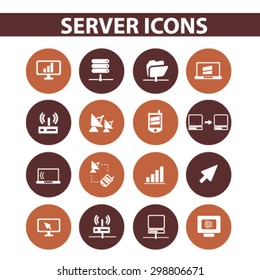 server, computer, network, technology icons, signs, illustrations set, vector