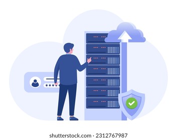 server computing, database system, programming, hardware and technology, computer flat vector illustration banner background