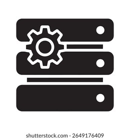 Ícone de configuração de servidor com banco de dados e equipamento para gerenciamento de dados e configurações do sistema de TI um símbolo para hospedagem em nuvem e administração de rede ícone de glifo sólido vetorial