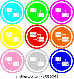 Server connect icon , circle sign design with different colors