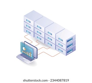 Server data analysis professional    isometric illustration
