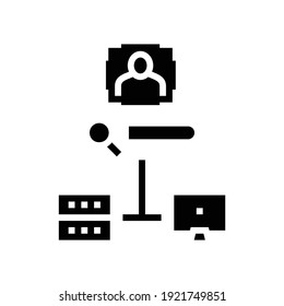server data base for storage face, online face id app glyph icon vector. server data base for storage face, online face id app sign. isolated contour symbol black illustration
