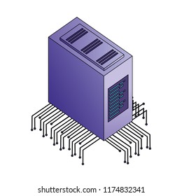 server data center with electronic circuit isometric icon