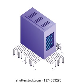 server data center with electronic circuit isometric icon