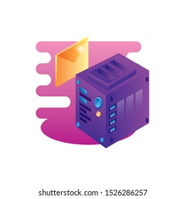 server data center with envelope mail vector illustration design