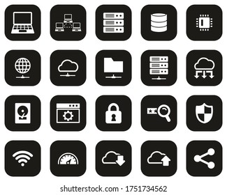 Server Data Center Icons White On Black Flat Design Set Big