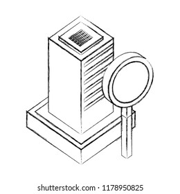 server data center with magnifying glass isometric icon