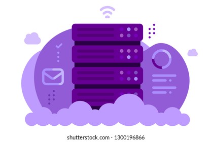 Server and data. Flat illustration.