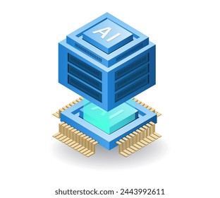 Server data management with artificial intelligence, flat isometric 3d illustration