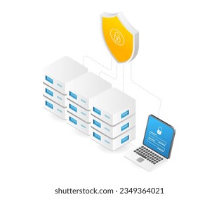 Server data security computer network isometric illustration