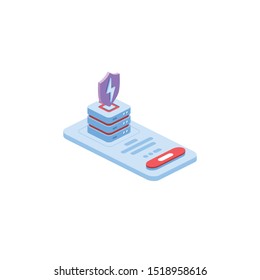 Server data security. Vector 3d isometric, color web icons set, new flat style. Creative illustration design, idea for infographics.