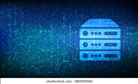 Server and data storage background. Computer server icon made with binary code. Server hosting. Digital binary data and streaming digital code. Matrix background with digits 1.0. Vector Illustration.