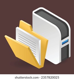 Server data storage folder isometric flat 3d illustration concept