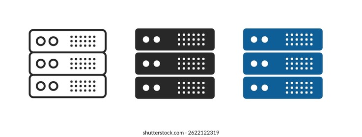 Server or data storage icon representing multiple servers or storage units suitable for digital infrastructure, cloud storage, or data center concepts.