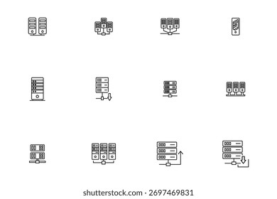 Server and Data Storage Line Icons
