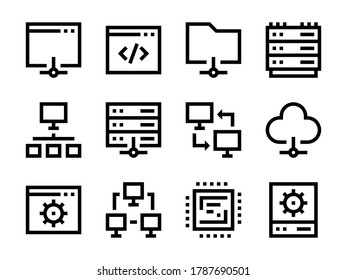 Server and Data vector icons. Computer and Network development line icon set.