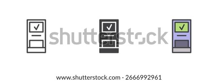 Server database check different style icon set. Line, glyph and filled outline colorful version, outline and filled vector sign. Symbol, logo illustration. Vector graphics.