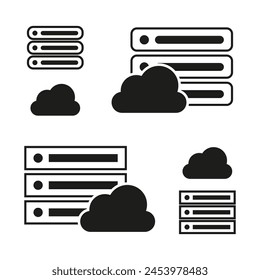 Server database and cloud storage icons. Data center and network connection symbols. Web hosting and internet technology. Vector illustration. EPS 10.