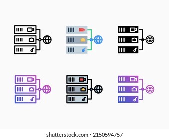 Server database connection icon set with line, outline, flat, filled, glyph, color, gradient. Editable stroke and pixel perfect. Can be used for digital product, presentation, print design and more.