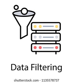 
Server database with filtering funnel, big data filter icon 
