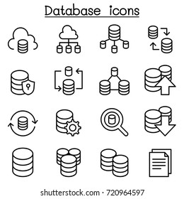 Server, Database, Hosting, Sharing, Cloud computing icon set in thin line style