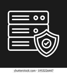 Server, database, secure, shield icon vector image. Can also be used for network and data sharing. Suitable for use on web apps, mobile apps and print media.