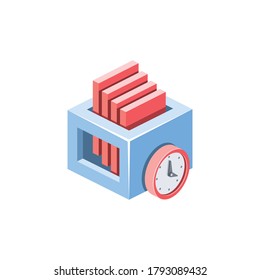 Server database time clock. Vector 3d isometric, color web icons set, new flat style. Creative illustration, idea for infographics.