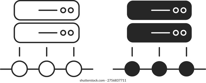 Server database web line icon with hosting storage network data and system infrastructure outline