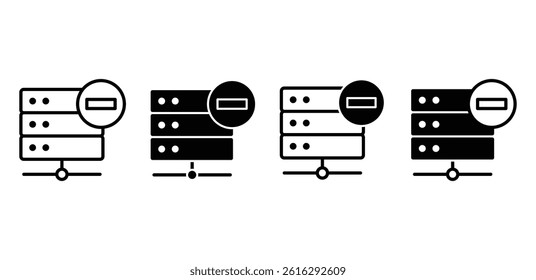 Server Delete Icon Black and White Graphic Illustrations of Database Removal Vector Design