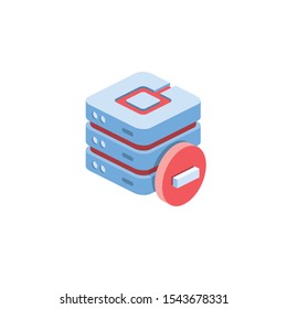 Server Delete label. Vector 3d isometric, color web icon, new flat style. Creative illustration design, idea for infographics.