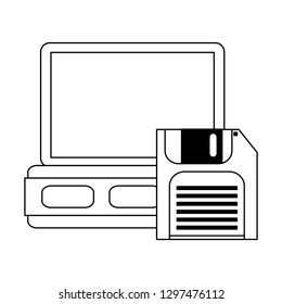 server and diskette technology in black and white