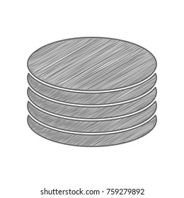 Server, disks icon. Vector. Shaded gray icon on white background. Isolated.