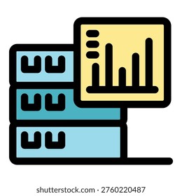 Server is displaying an increasing bar graph, symbolizing data analysis, storage, and growth in a technological context