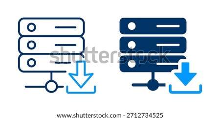 Server download icon. Showing data transfer from hosting equipment.