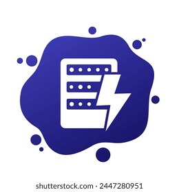 Server electricity warning icon, server power consumption vector