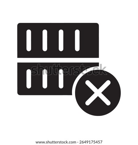 Server error icon with a database and a failed connection mark A symbol for an offline system data problem or network hosting storage technology issue