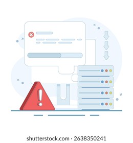 Server errors and failures. Poor Hosting Quality. Server Downtime. Traffic Flood, and DNS Issues. Service Disconnection. Server errors and failures. Flat illustration on background.