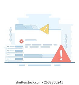 Server errors and failures. Poor Hosting Quality. Server Downtime. Traffic Flood, and DNS Issues. Service Disconnection. Server errors and failures. Flat illustration on background.